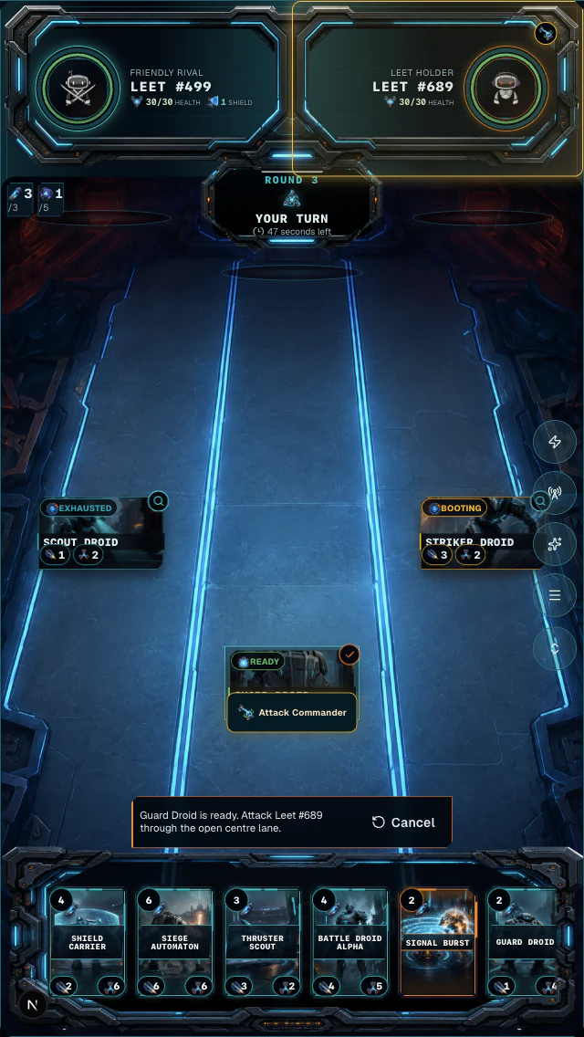 Opponent Commander highlighted as an attack target through an open centre lane